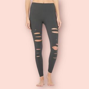 Alo Yoga High-Waist Ripped Warrior Leggings Concrete Gray Sz S